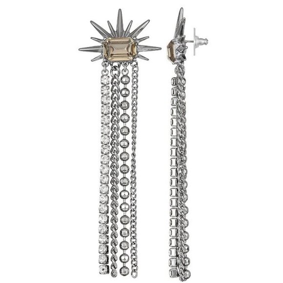 VERA WANG Rocker Chic Spikes Gunmetal Gray/Clear Crystals Chains Earrings**NEW! - Picture 5 of 6